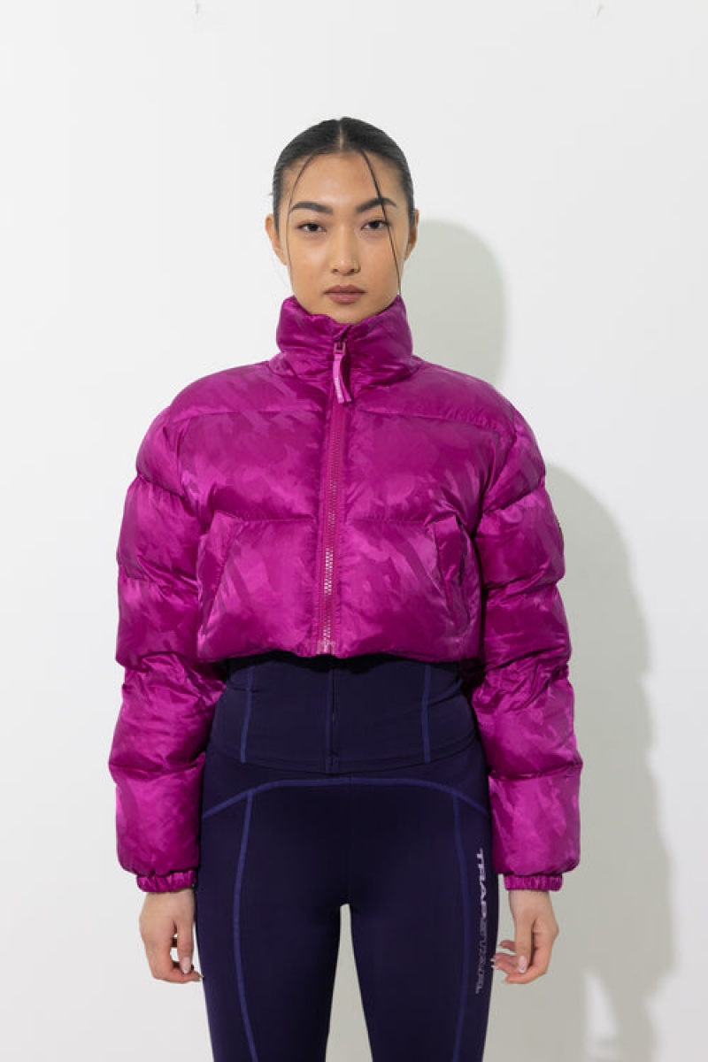 Trapstar Cropped T Jacquard Puffer Frakker Dame Fuchsia Rosa | 67105WUDK