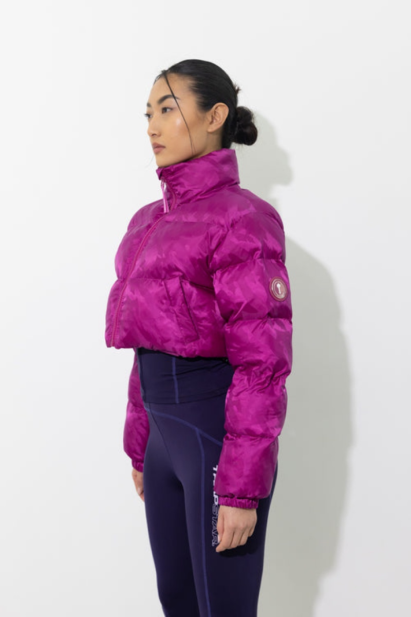 Trapstar Cropped T Jacquard Puffer Frakker Dame Fuchsia Rosa | 67105WUDK