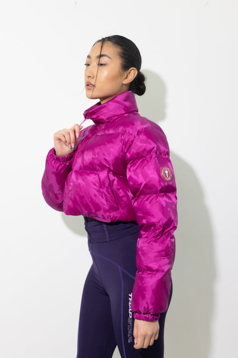 Trapstar Cropped T Jacquard Puffer Frakker Dame Fuchsia Rosa | 67105WUDK