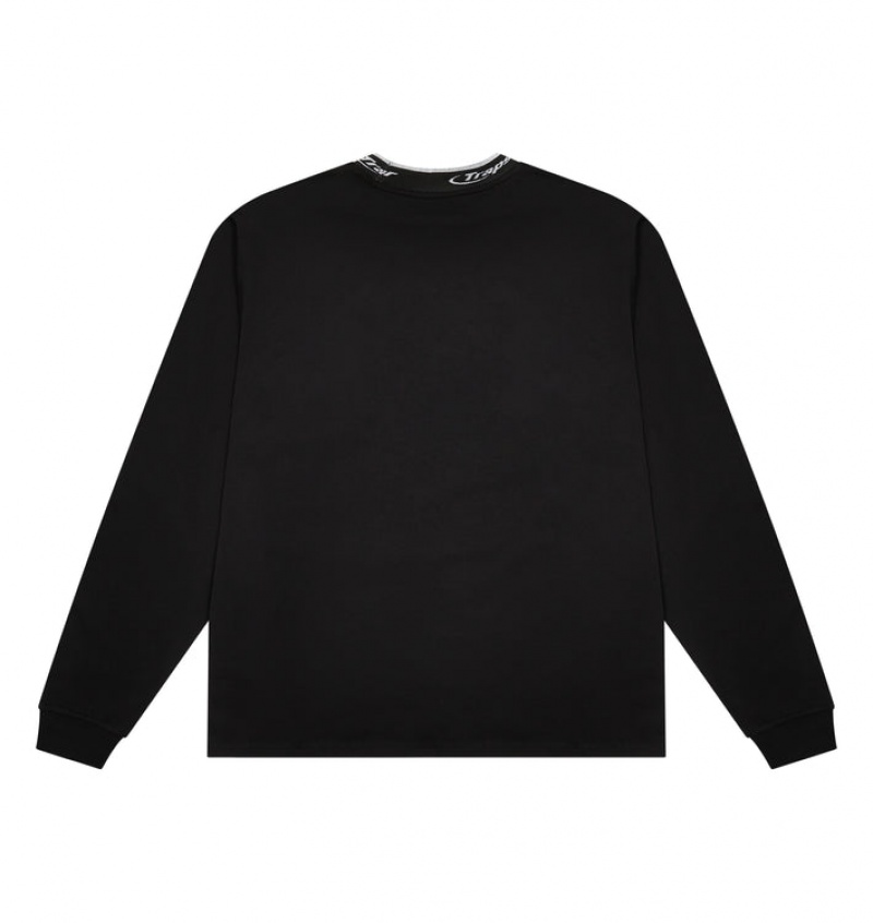 Trapstar Hyperdrive Collar LS T-skjorte Herre Svarte Hvite | 74510TUYW