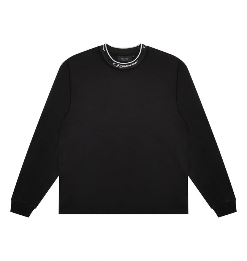 Trapstar Hyperdrive Collar LS T-skjorte Herre Svarte Hvite | 74510TUYW