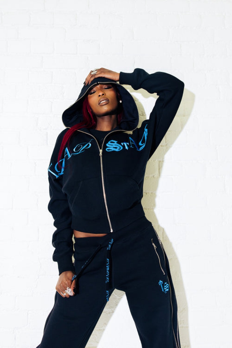 Trapstar Script Zip Leg Jogging Bukse Dame Svarte Turkis | 50243KLGY